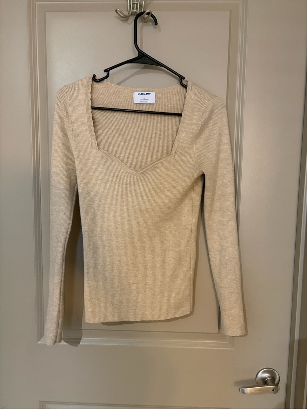 Old Navy Cream Ribbed Long Sleeve Top